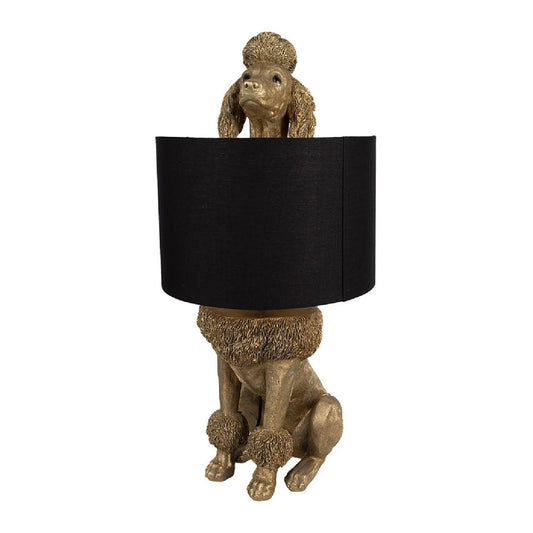Tischlampe Pudel Ludwig Gold Schwarz 57cm Designer Lampe Hund Figur