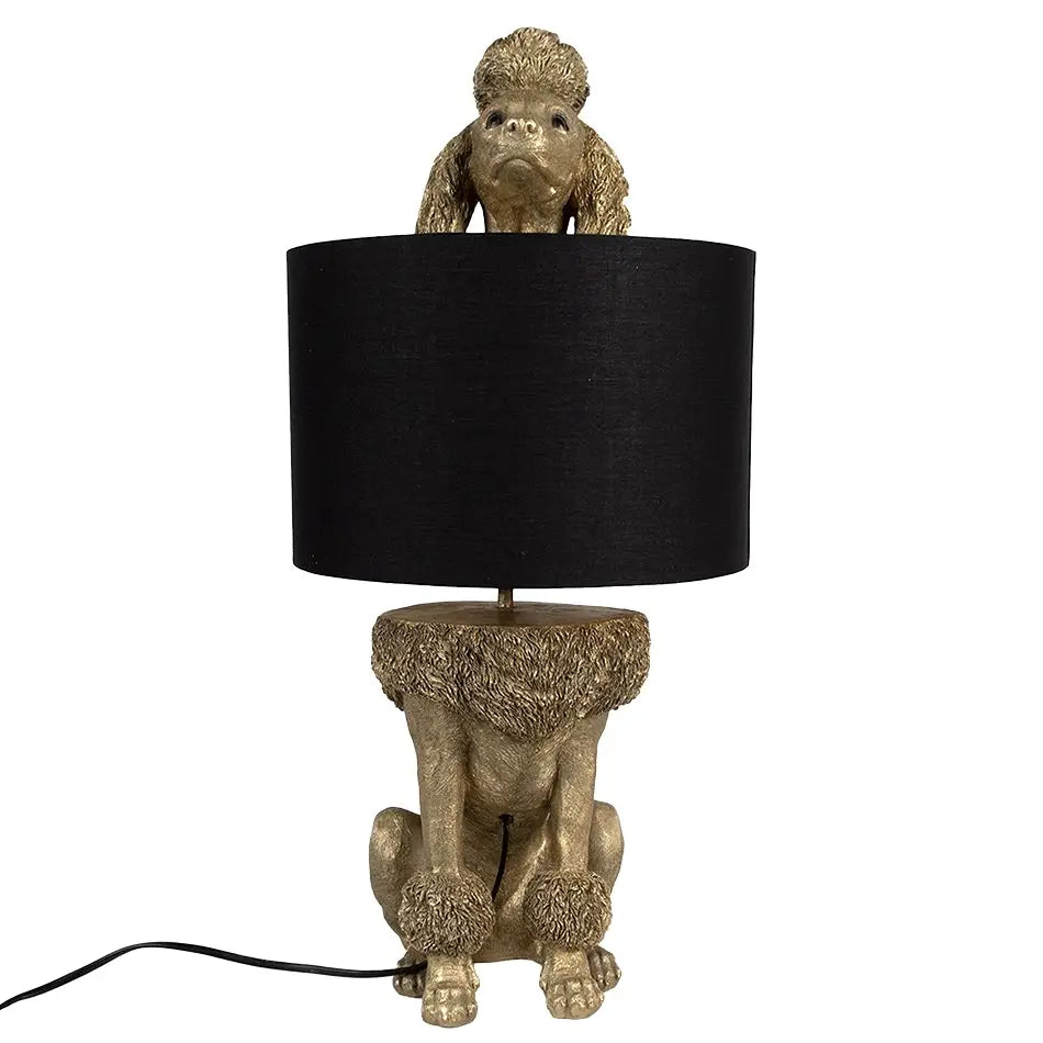 Tischlampe Pudel Ludwig Gold Schwarz 57cm Designer Lampe Hund Figur