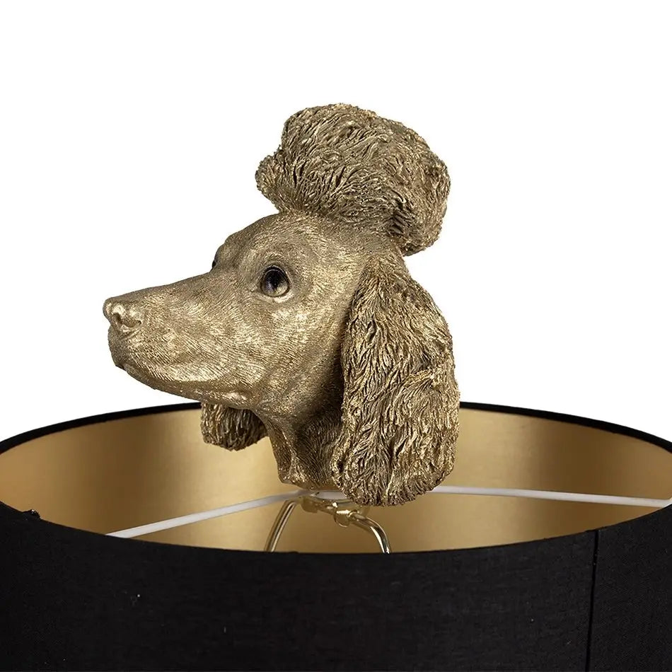 Tischlampe Pudel Ludwig Gold Schwarz 57cm Designer Lampe Hund Figur
